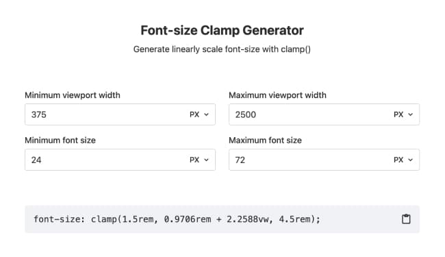 A clamp calculator screenshot